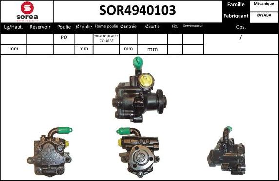 SNRA SOR4940103 - Hidrosūknis, Stūres iekārta www.autospares.lv