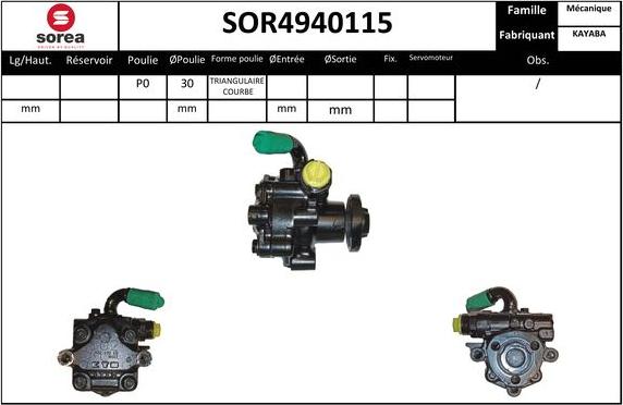 SNRA SOR4940115 - Hidrosūknis, Stūres iekārta www.autospares.lv