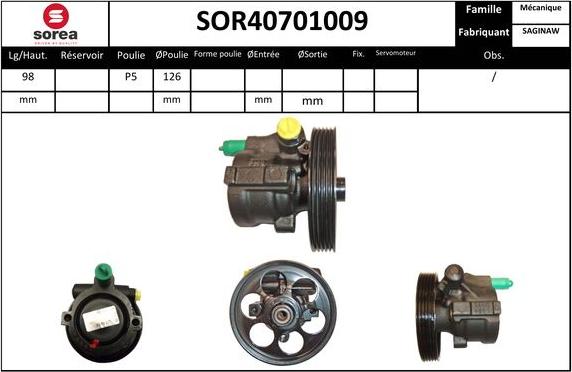 SNRA SOR40701009 - Hidrosūknis, Stūres iekārta www.autospares.lv