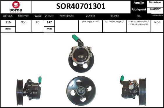 SNRA SOR40701301 - Hydraulic Pump, steering system www.autospares.lv