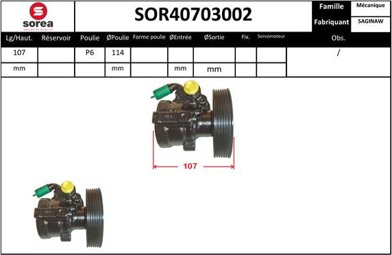 SNRA SOR40703002 - Hidrosūknis, Stūres iekārta www.autospares.lv