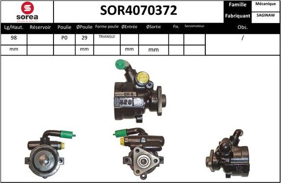 SNRA SOR4070372 - Hidrosūknis, Stūres iekārta www.autospares.lv