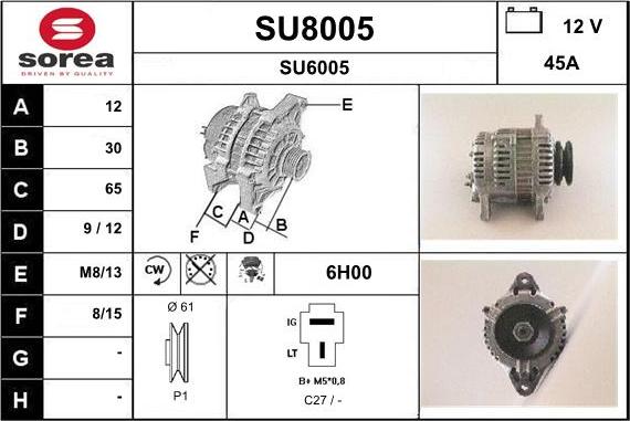 SNRA SU8005 - Alternator www.autospares.lv