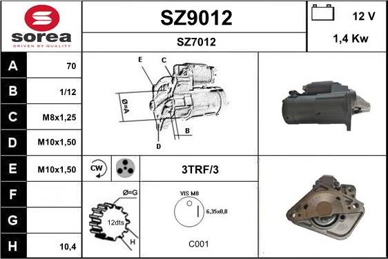 SNRA SZ9012 - Starteris autospares.lv