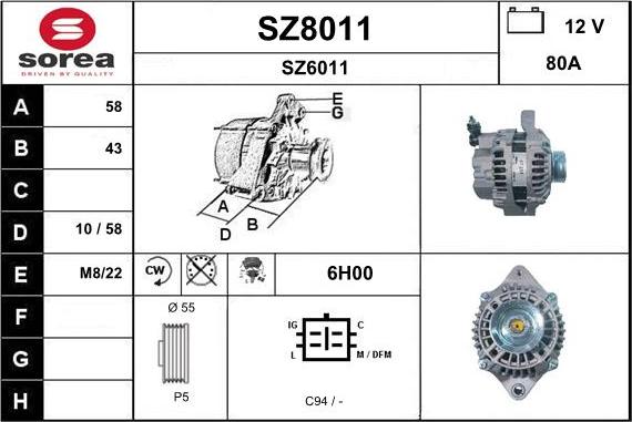 SNRA SZ8011 - Alternator www.autospares.lv