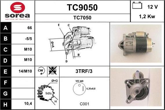 SNRA TC9050 - Starteris autospares.lv