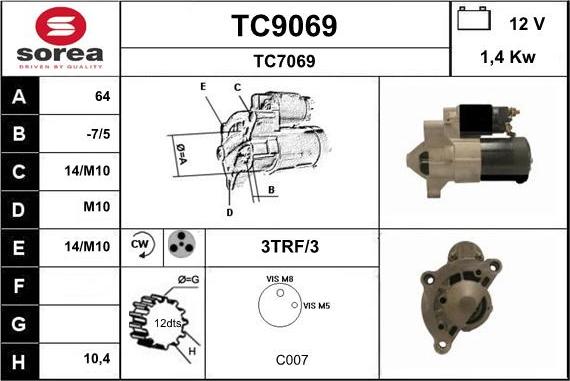 SNRA TC9069 - Starteris www.autospares.lv