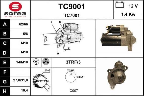 SNRA TC9001 - Starteris www.autospares.lv