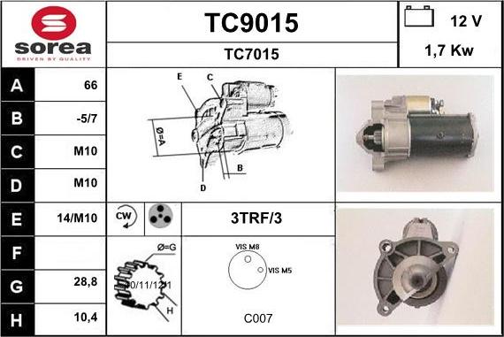 SNRA TC9015 - Starteris autospares.lv