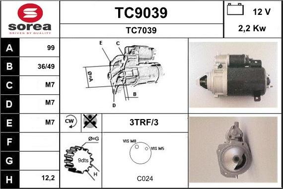 SNRA TC9039 - Starter www.autospares.lv