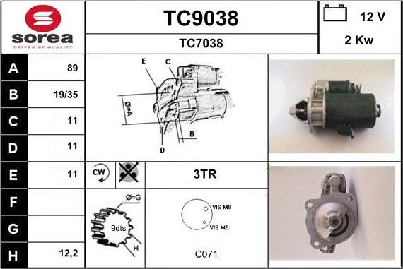 SNRA TC9038 - Starteris www.autospares.lv