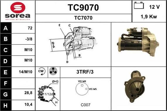 SNRA TC9070 - Starteris www.autospares.lv