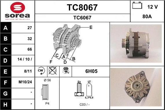 SNRA TC8067 - Alternator www.autospares.lv