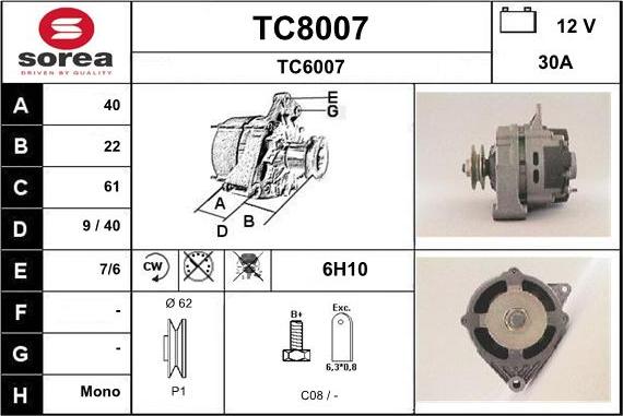 SNRA TC8007 - Генератор www.autospares.lv