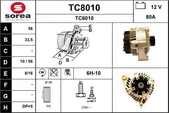 SNRA TC8010 - Alternator www.autospares.lv