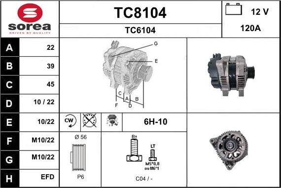 SNRA TC8104 - Alternator www.autospares.lv