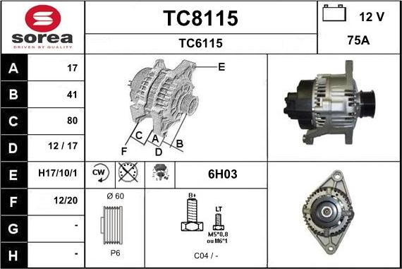 SNRA TC8115 - Alternator www.autospares.lv