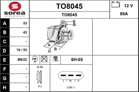 SNRA TO8045 - Ģenerators autospares.lv