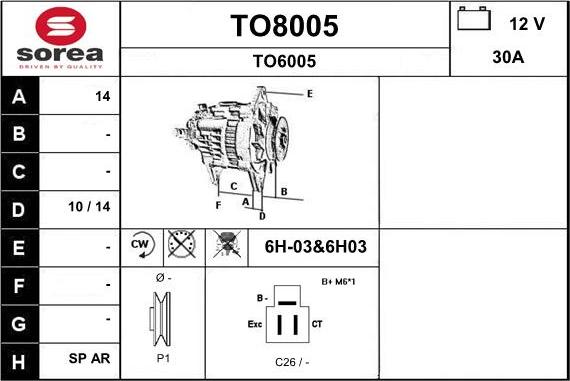 SNRA TO8005 - Ģenerators autospares.lv