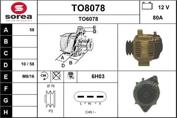 SNRA TO8078 - Ģenerators www.autospares.lv