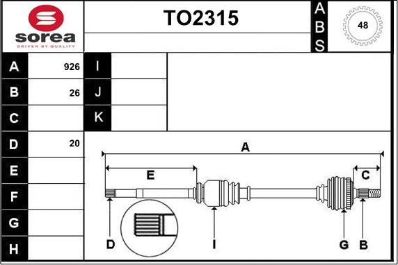 SNRA TO2315 - Piedziņas vārpsta www.autospares.lv