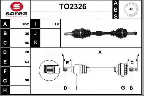 SNRA TO2326 - Piedziņas vārpsta www.autospares.lv