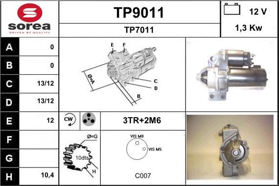 SNRA TP9011 - Стартер www.autospares.lv