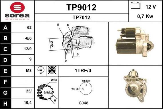 SNRA TP9012 - Starteris autospares.lv