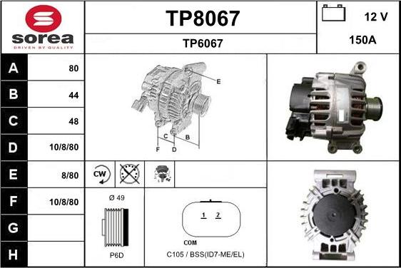 SNRA TP8067 - Ģenerators autospares.lv