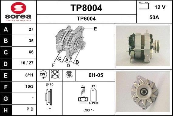 SNRA TP8004 - Alternator www.autospares.lv