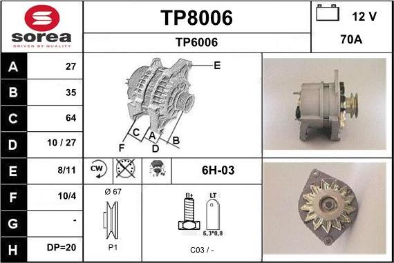 SNRA TP8006 - Генератор www.autospares.lv