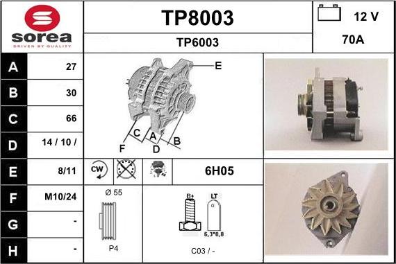 SNRA TP8003 - Ģenerators autospares.lv