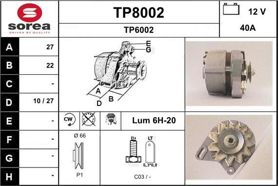 SNRA TP8002 - Alternator www.autospares.lv