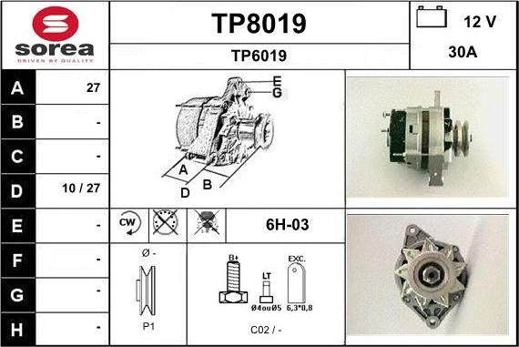 SNRA TP8019 - Alternator www.autospares.lv