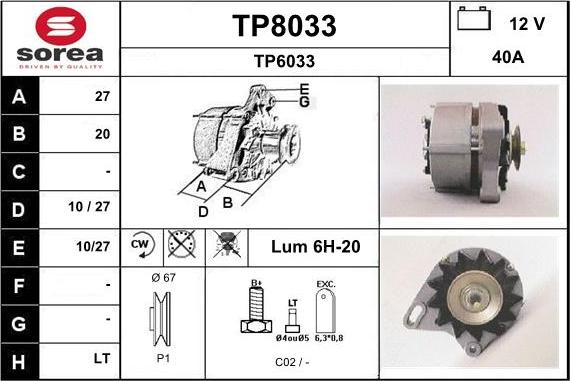 SNRA TP8033 - Ģenerators autospares.lv