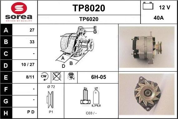 SNRA TP8020 - Ģenerators autospares.lv