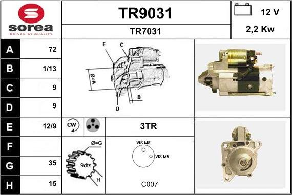 SNRA TR9031 - Стартер www.autospares.lv