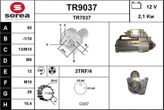 SNRA TR9037 - Стартер www.autospares.lv