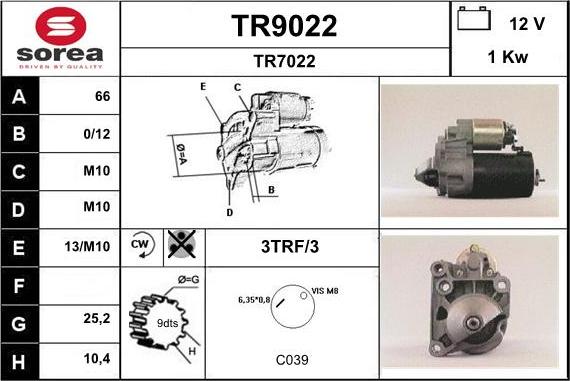 SNRA TR9022 - Стартер www.autospares.lv