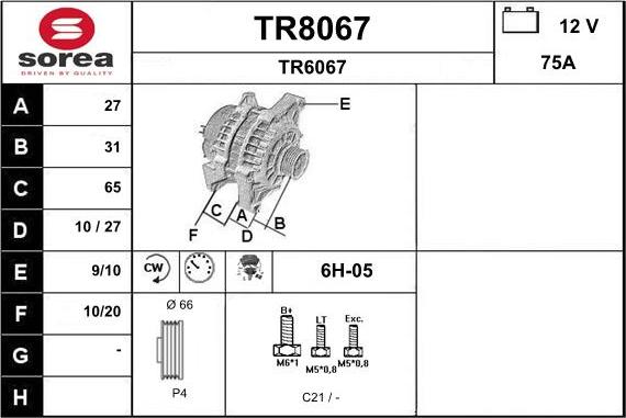 SNRA TR8067 - Alternator www.autospares.lv