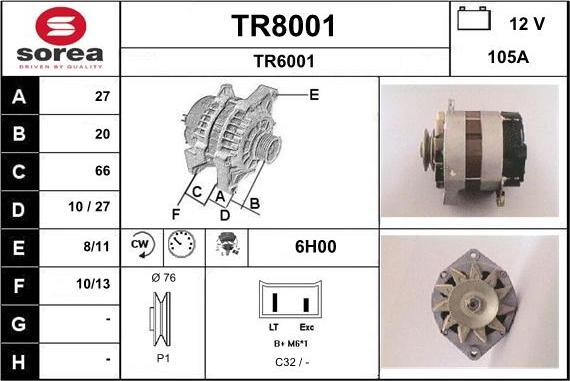 SNRA TR8001 - Alternator www.autospares.lv