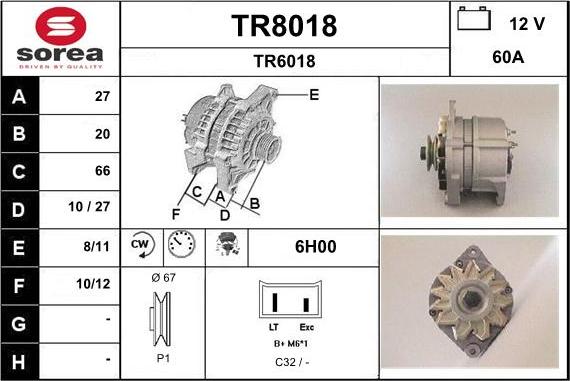 SNRA TR8018 - Alternator www.autospares.lv