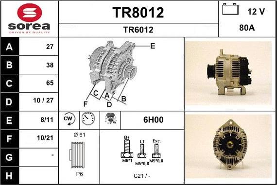 SNRA TR8012 - Генератор www.autospares.lv