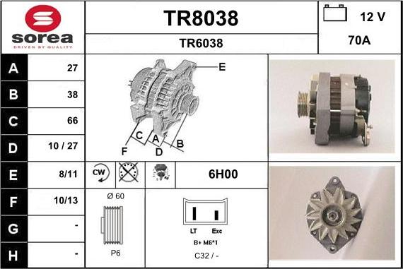 SNRA TR8038 - Alternator www.autospares.lv