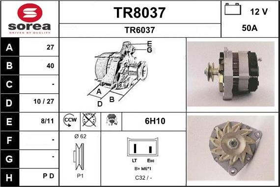 SNRA TR8037 - Alternator www.autospares.lv