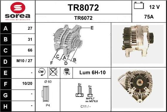 SNRA TR8072 - Alternator www.autospares.lv