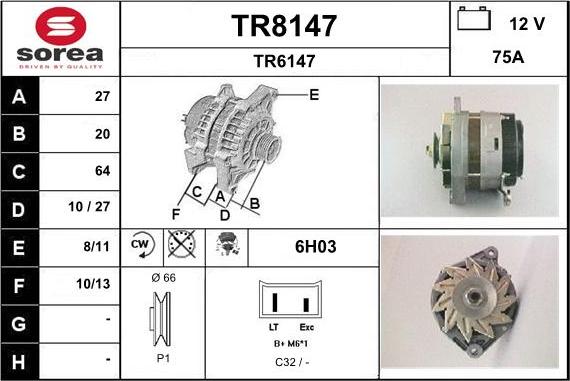 SNRA TR8147 - Alternator www.autospares.lv