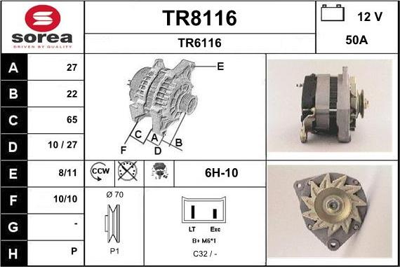 SNRA TR8116 - Alternator www.autospares.lv