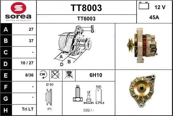 SNRA TT8003 - Alternator www.autospares.lv