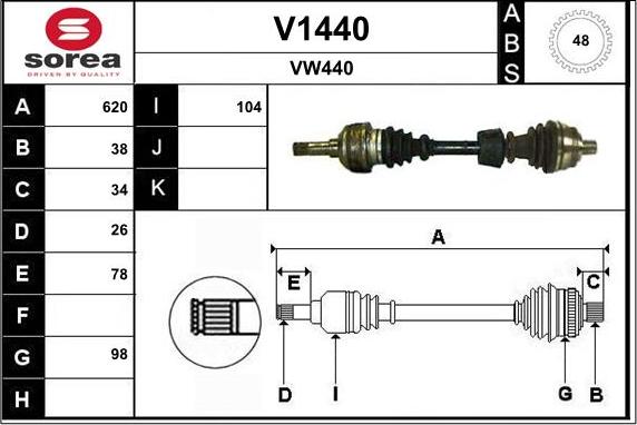 SNRA V1440 - Piedziņas vārpsta www.autospares.lv